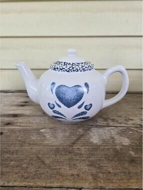 Corelle blue hearts 4 7/8" Stoneware teapot, Jay's Imports
